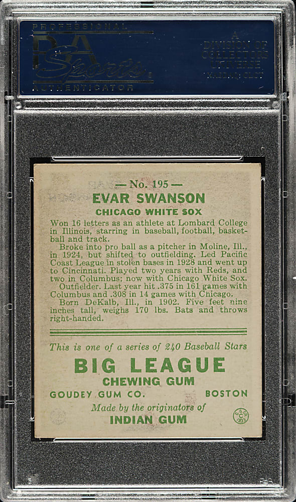 1933 R319 Goudey #195 Evar Swanson PSA EX-MT 6
