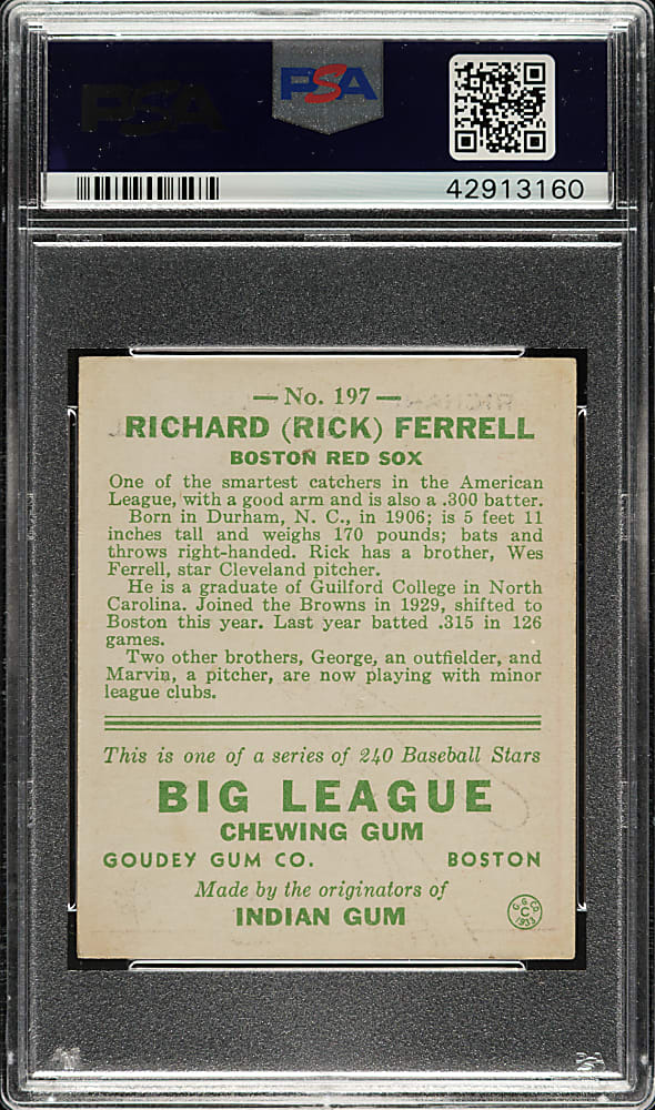 1933 R319 Goudey #197 Rick Ferrell PSA EX 5