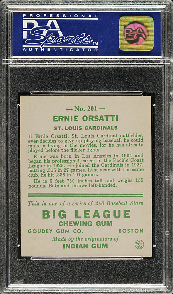 1933 R319 Goudey #201 Ernie Orsatti PSA NM 7