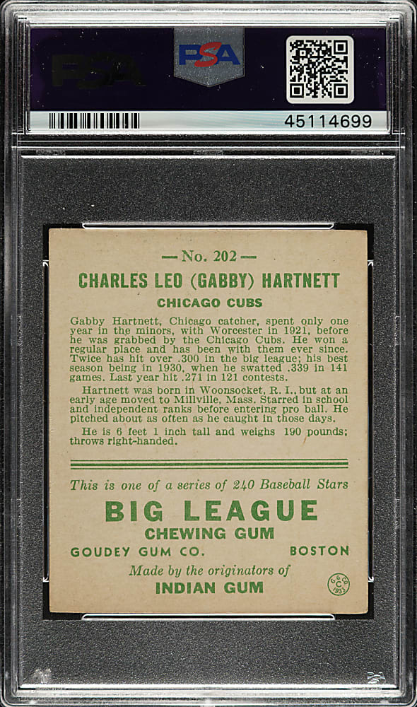 1933 R319 Goudey #202 Gabby Hartnett PSA EX-MT 6