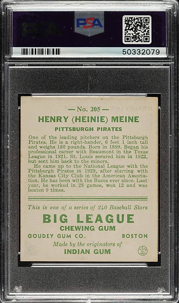 1933 R319 Goudey #205 Heinie Meine PSA EX-MT+ 6.5