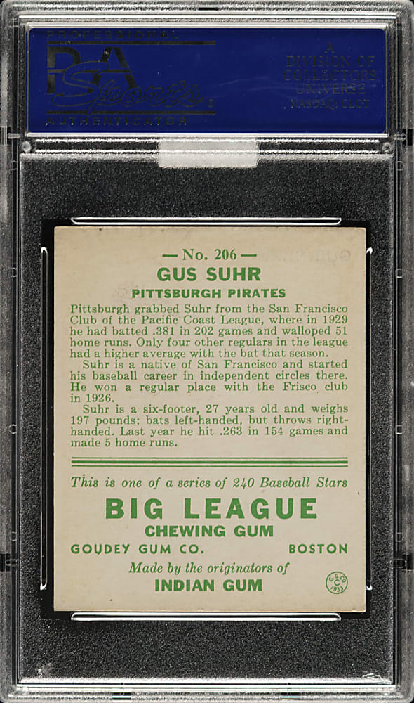 1933 R319 Goudey #206 Gus Suhr PSA EX-MT 6 (MBA Silver Diamond)