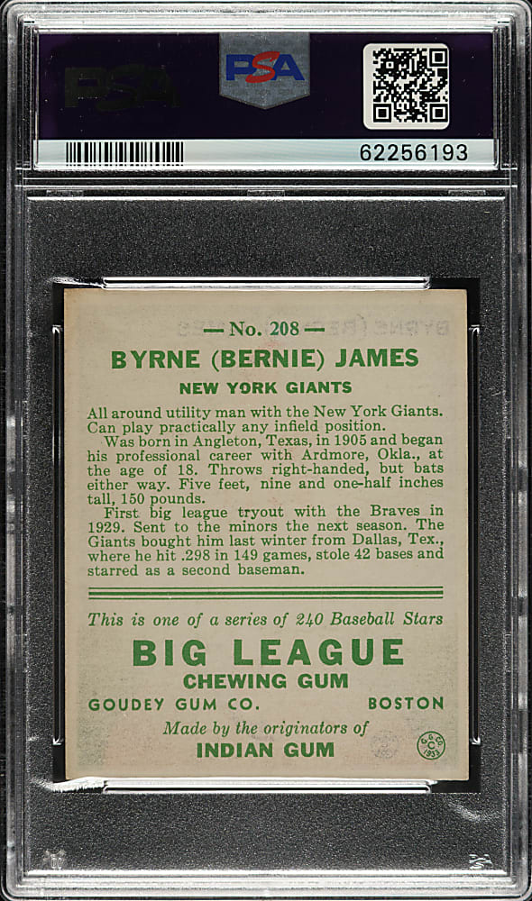 1933 R319 Goudey #208 Bernie James PSA NM 7