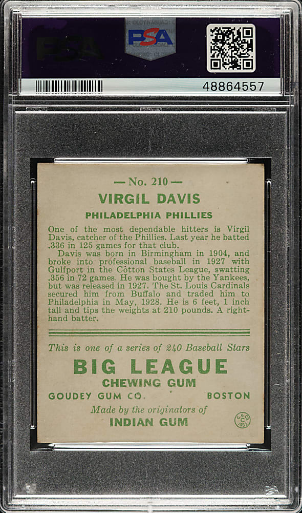 1933 R319 Goudey #210 Virgil Davis PSA NM 7