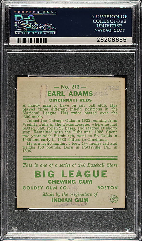 1933 R319 Goudey #213 Earl Adams PSA EX 5
