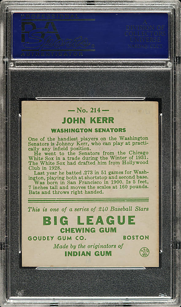 1933 R319 Goudey #214 Buddy Kerr PSA EX-MT 6