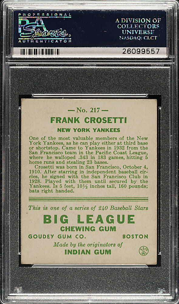1933 R319 Goudey #217 Frank Crosetti PSA EX-MT 6