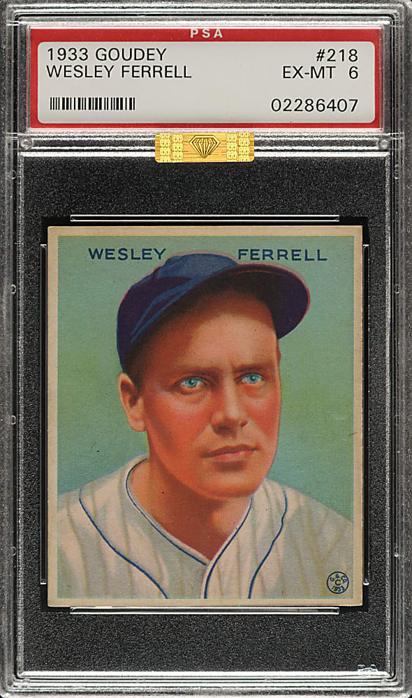 1933 R319 Goudey #218 Wesley Ferrell PSA EX-MT 6 (MBA Gold Diamond)