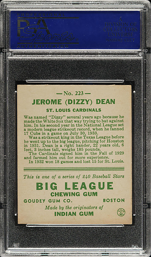 1933 R319 Goudey #223 Dizzy Dean PSA EX-MT 6
