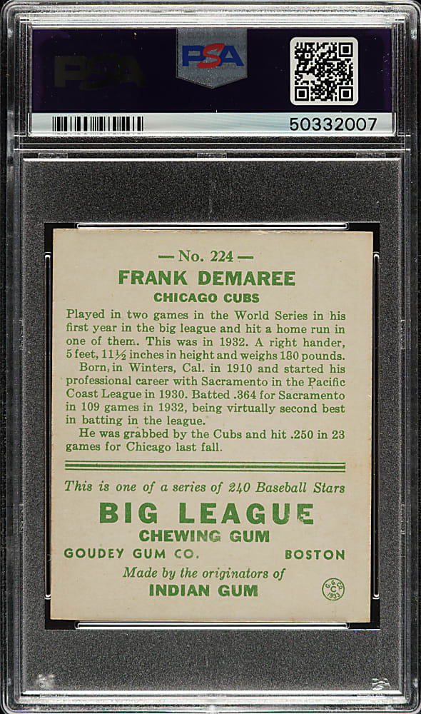 1933 R319 Goudey #224 Frank Demaree PSA EX-MT 6