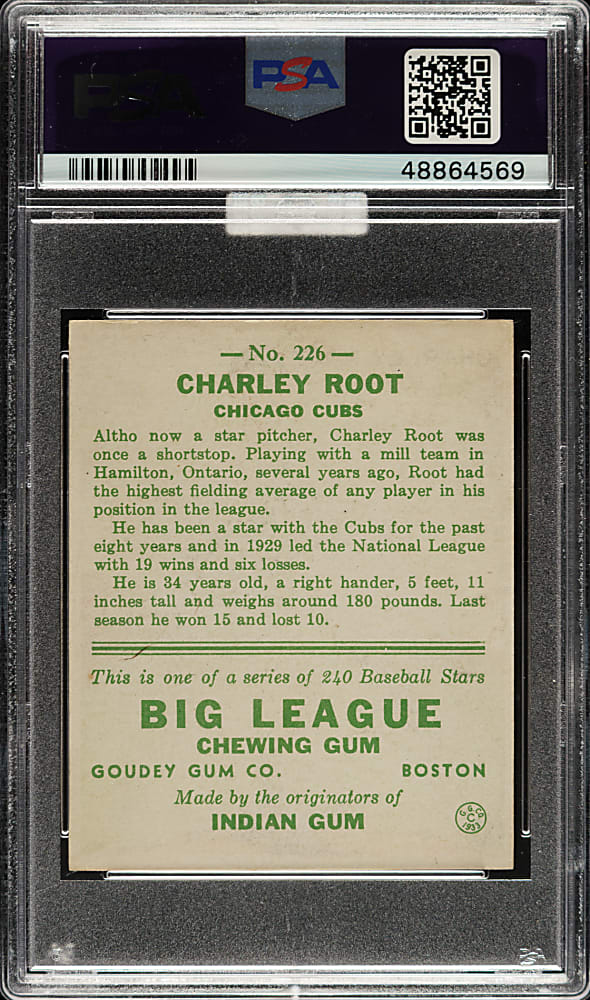 1933 R319 Goudey #226 Charlie Root PSA EX-MT 6 (MBA Gold Diamond)
