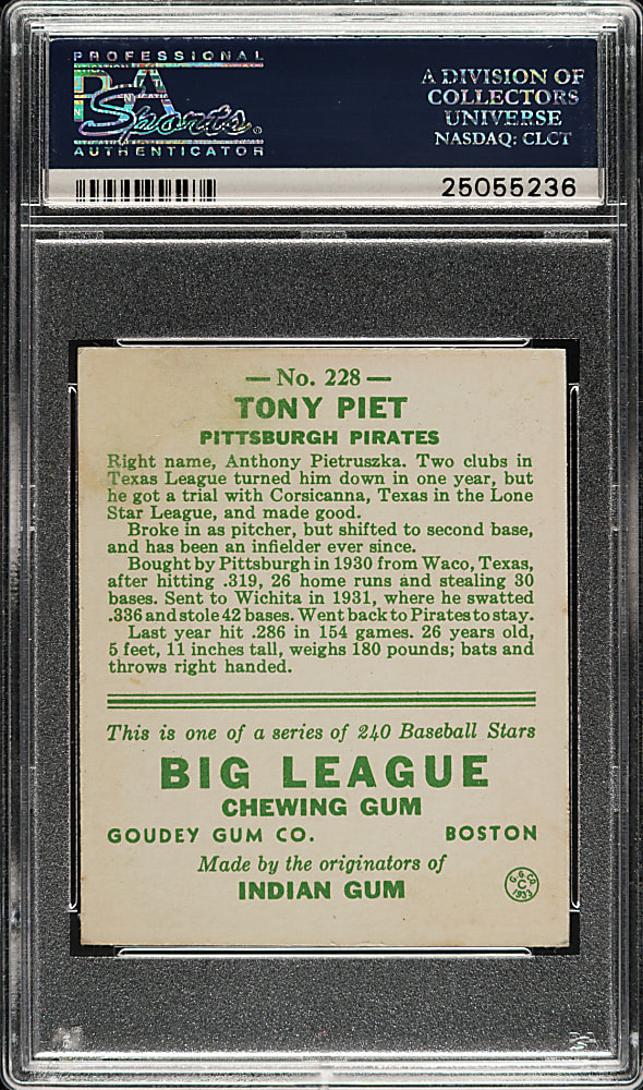 1933 R319 Goudey #228 Tony Piet PSA EX 5