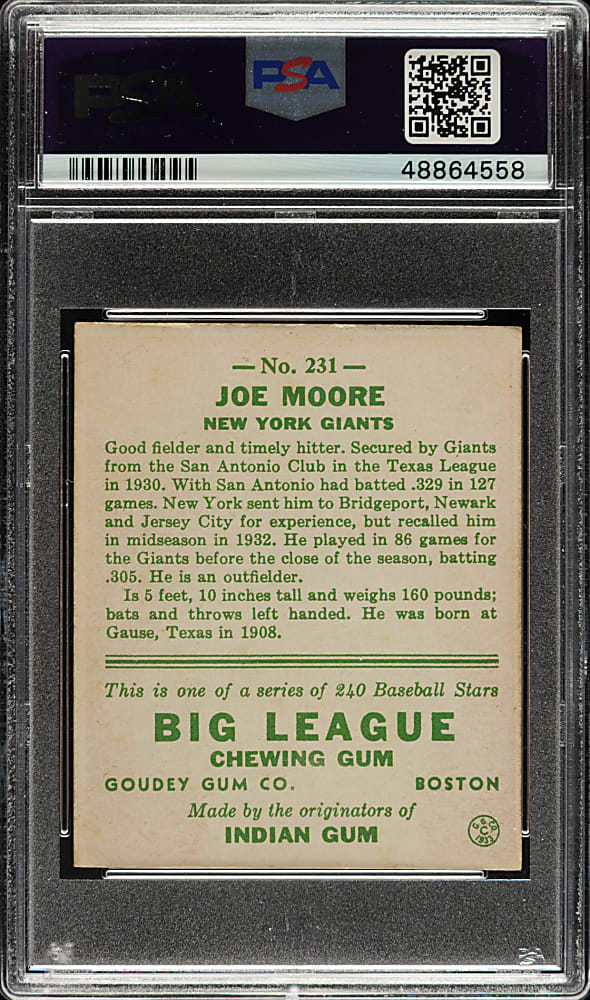 1933 R319 Goudey #231 Joe Moore PSA EX-MT 6