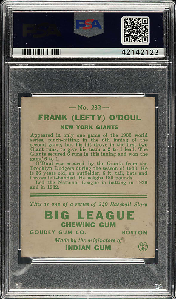 1933 R319 Goudey #232 Lefty O'Doul PSA EX 5