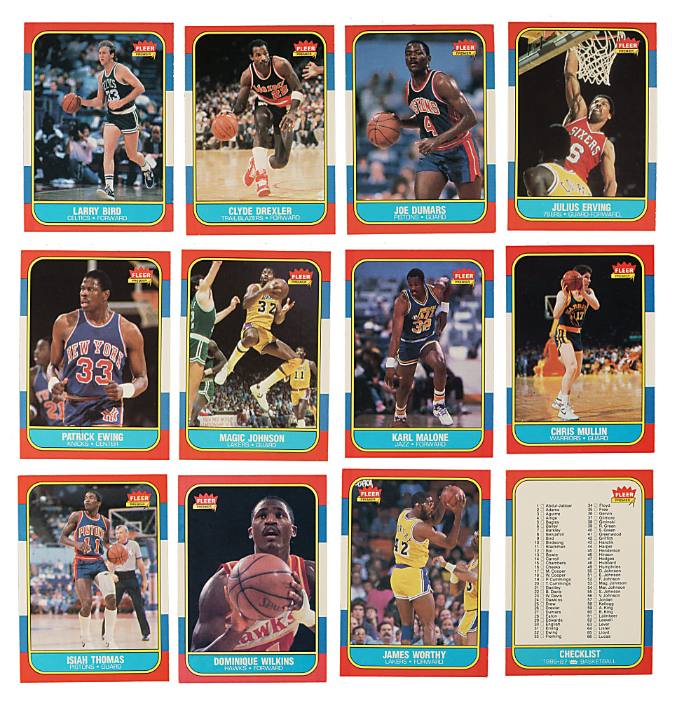 1986-1987 Fleer Basketball Near-Complete Set (131/132) Plus Complete Sticker Set (11)