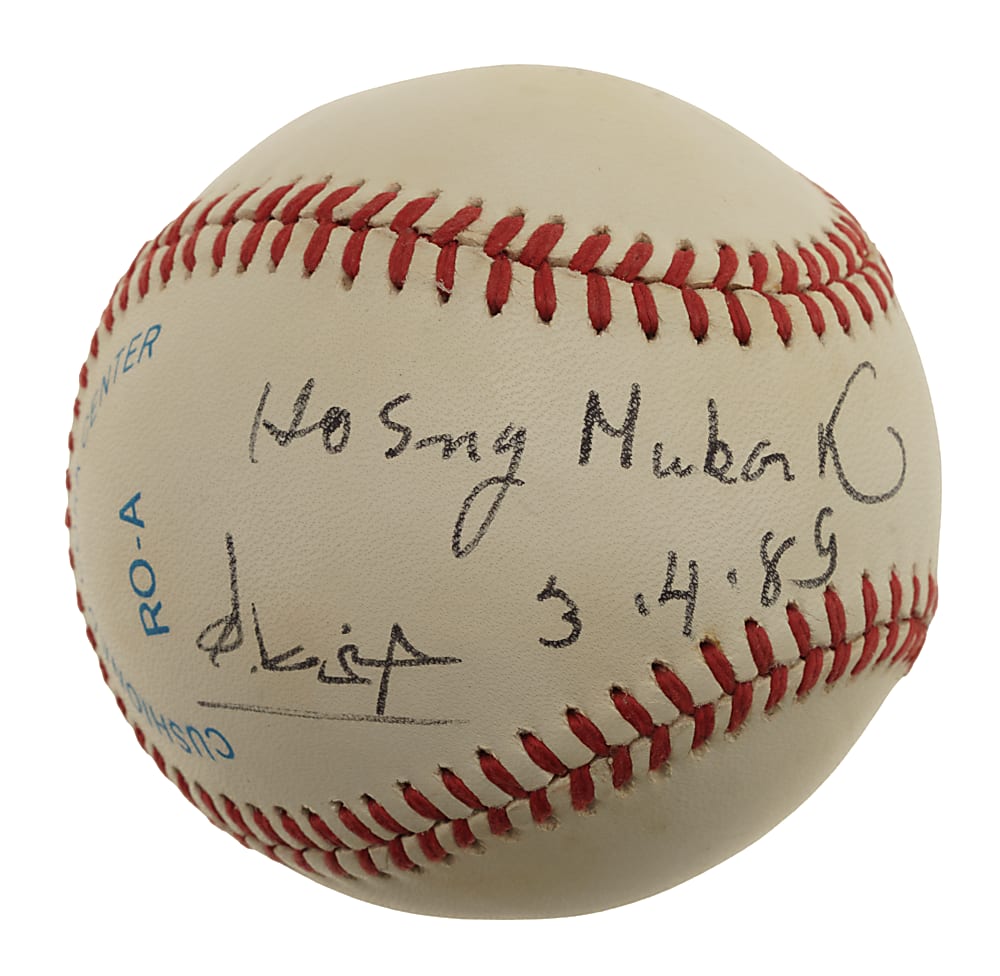 Ted Williams, George H. W. Bush, and Hosni Mubarak Multi-Signed Baseball - JSA