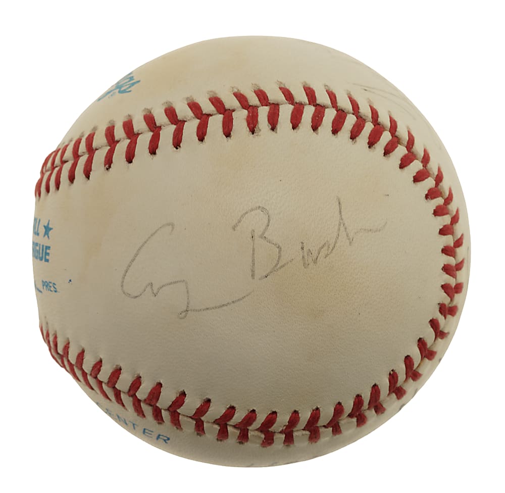 Ted Williams, George H. W. Bush, and Hosni Mubarak Multi-Signed Baseball - JSA