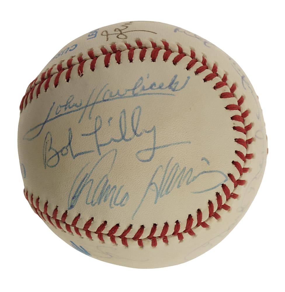 Hall of Fame and Stars Multi-Signed Baseball with Cousy, Havlicek, Billie Jean King, and Sayers