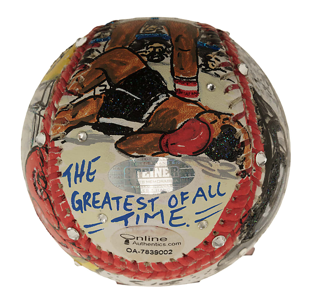 Muhammad Ali Single-Signed Mixed-Media Art Baseball by Charles Fazzino - JSA