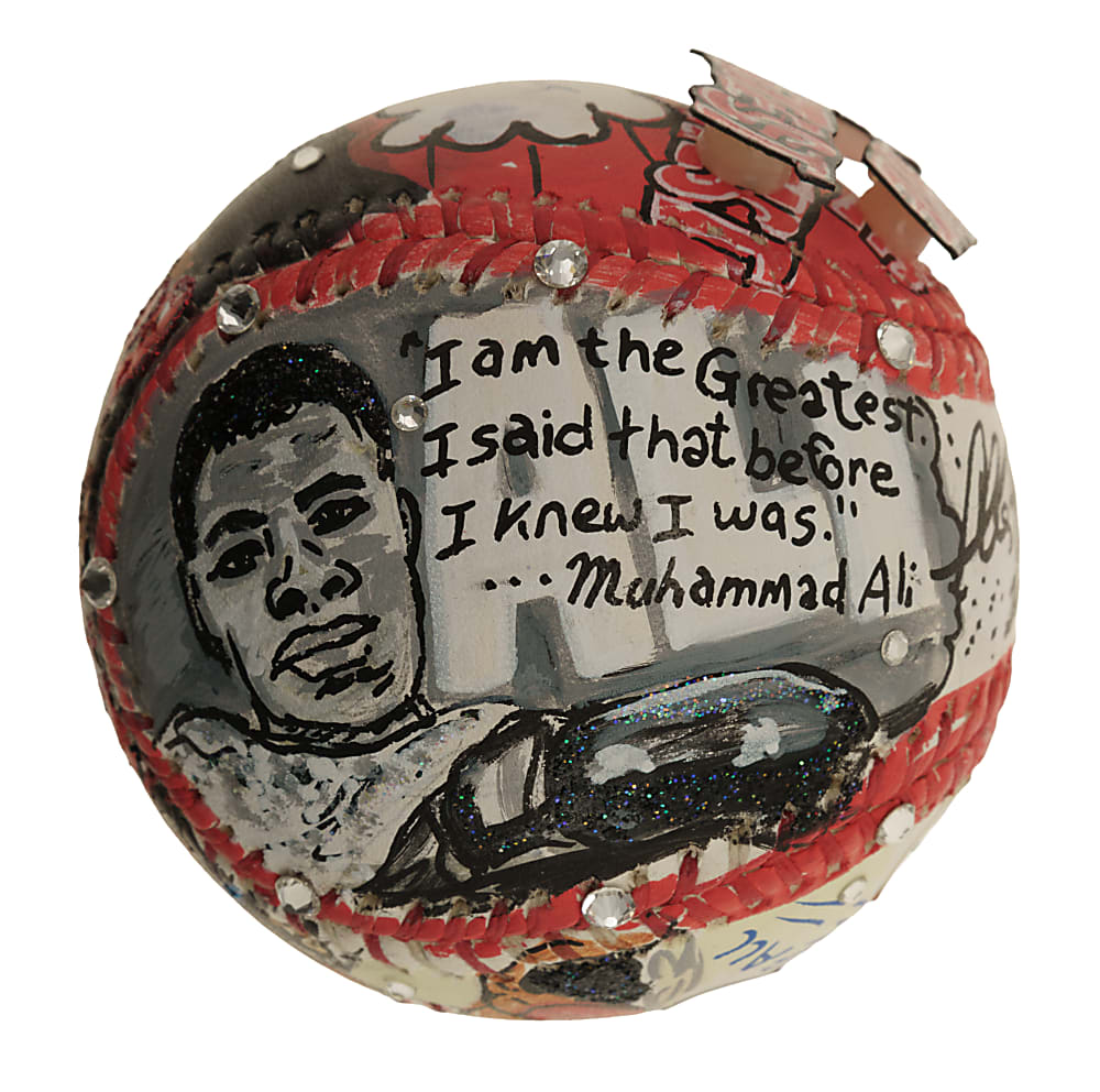 Muhammad Ali Single-Signed Mixed-Media Art Baseball by Charles Fazzino - JSA