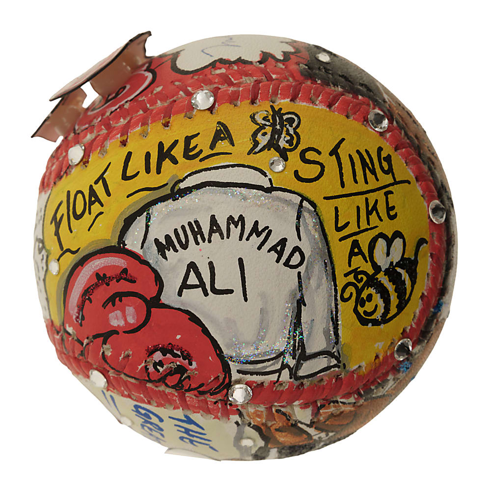 Muhammad Ali Single-Signed Mixed-Media Art Baseball by Charles Fazzino - JSA