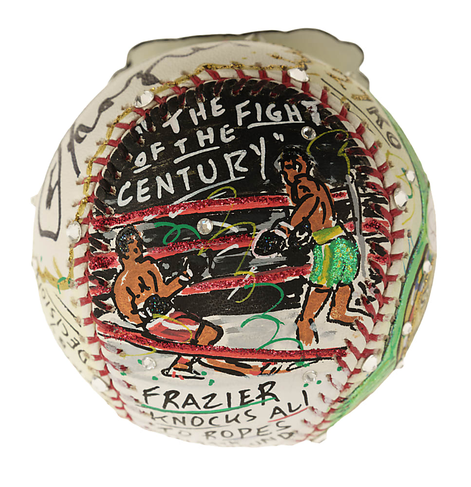 Joe Frazier Single-Signed Mixed-Media Art Baseball by Charles Fazzino - JSA