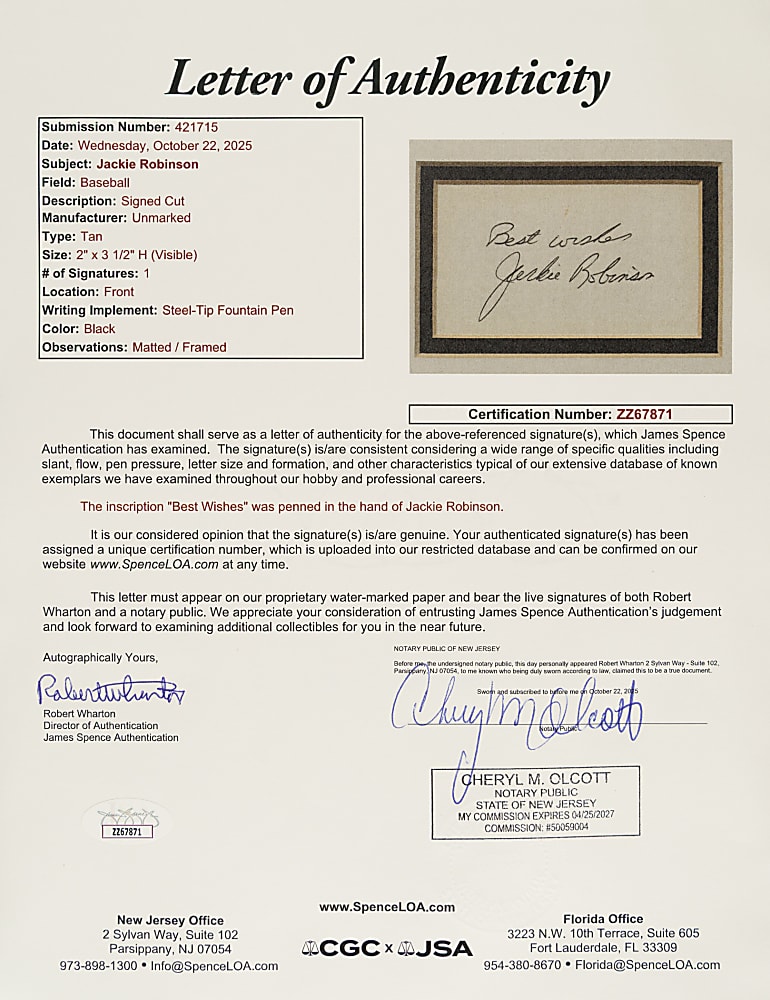 Jackie Robinson Cut Signature in Framed Display - JSA