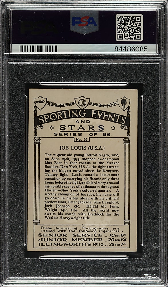 1935 J.A. Pattreiouex "Sporting Events & Stars" #56 Joe Louis Rookie PSA EX-MT 6
