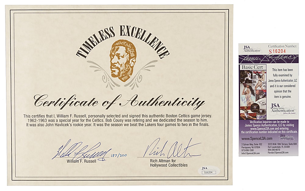 Bill Russell Signed Limited-Edition Mitchell & Ness 1962-1963 Boston Celtics Commemorative Jersey - JSA