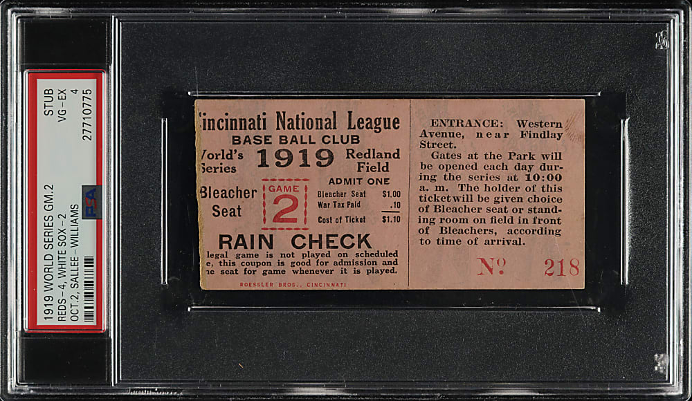 1919 Cincinnati Reds (vs. Chicago White Sox) World Series Game 2 Ticket Stub PSA VG-EX 4 - 1 of 2 - Highest Graded!