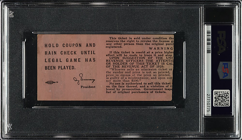 1919 Cincinnati Reds (vs. Chicago White Sox) World Series Game 2 Ticket Stub PSA VG-EX 4 - 1 of 2 - Highest Graded!