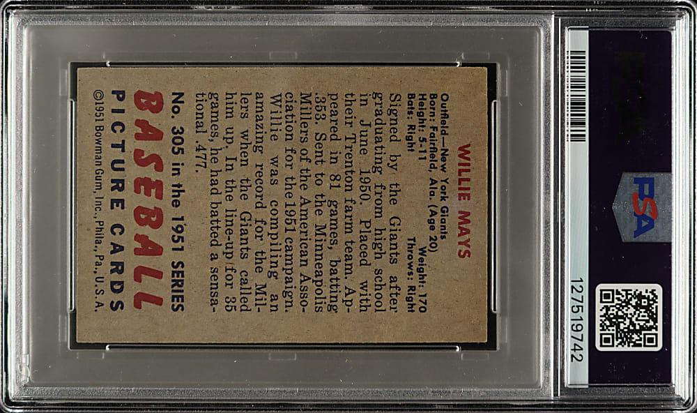 1951 Bowman #305 Willie Mays Rookie PSA NM 7