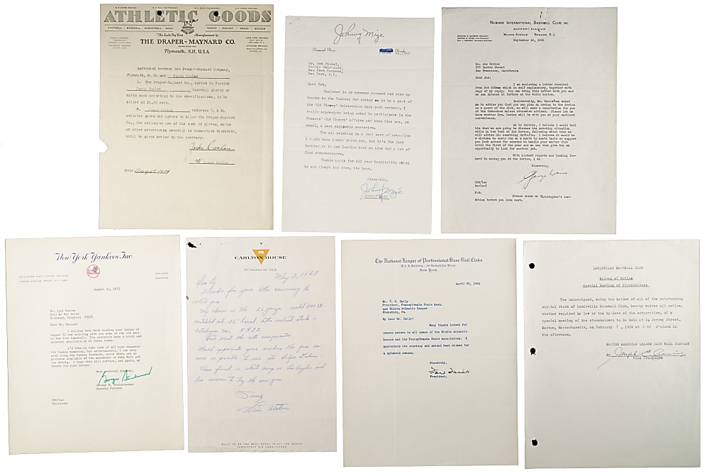 Hall of Fame Signed Letter Collection (11) Including Baker, Mantle, and Marquard