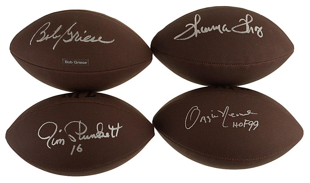 Hall of Fame and Star Signed Football Collection (4): Bob Griese, Ozzie Newsome Jim Plunkett, and Thurman Thomas