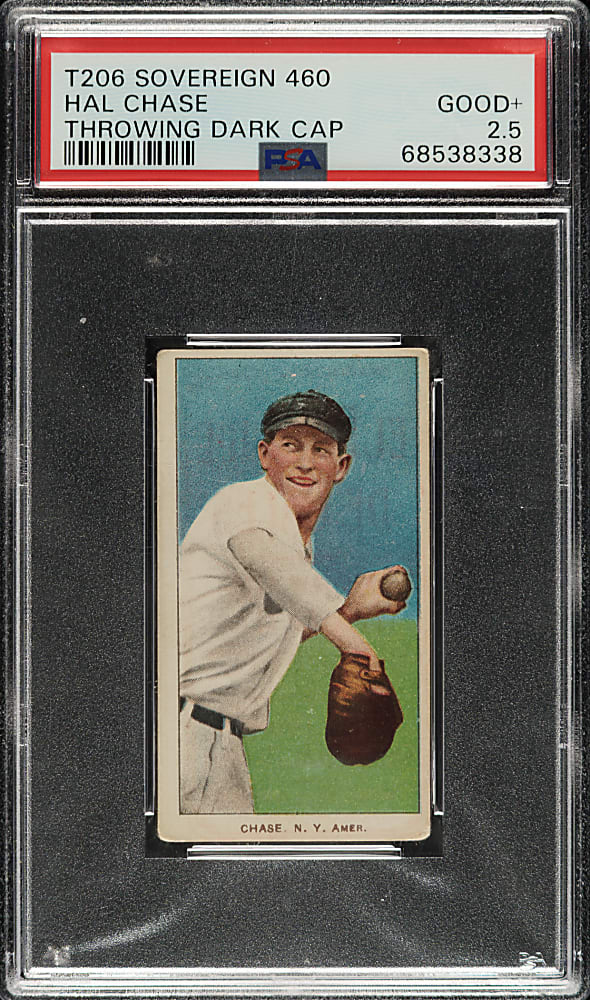 1909-1911 T206 White Border Hal Chase Throwing Dark Cap PSA GOOD+ 2.5 - Sovereign 460 Back