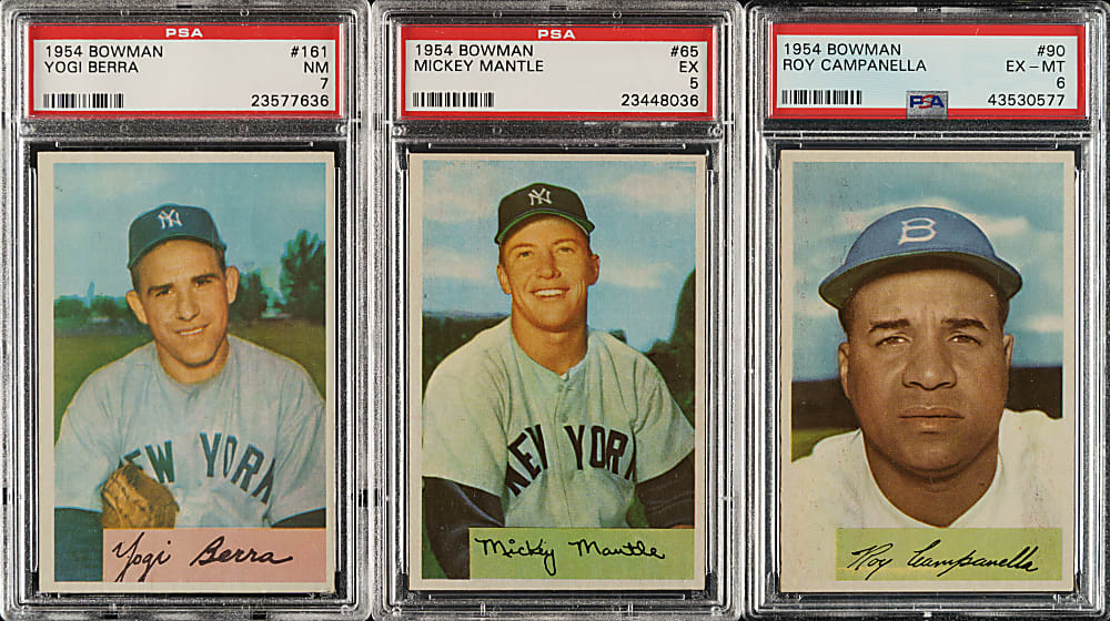 1954 Bowman Complete Set (224) with 49 PSA- and SGC-Graded Cards Including #65 Mickey Mantle PSA EX 5
