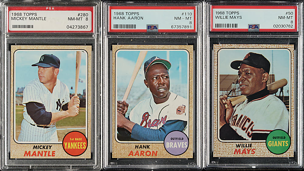 High-Grade 1968 Topps Near-Complete Set (596/598) with 51 PSA-Graded Cards Including Mantle, Aaron, and Clemente PSA NM-MT 8