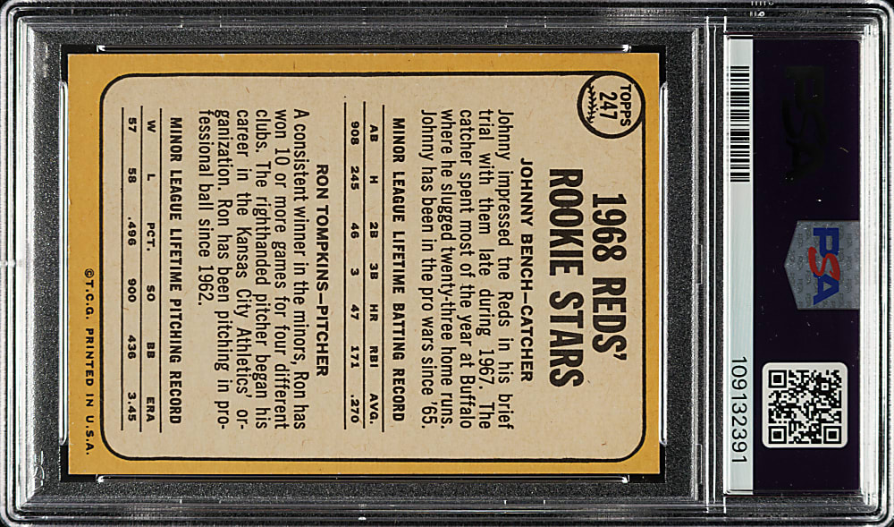 1968 Topps #247 Johnny Bench Rookie PSA MINT 9