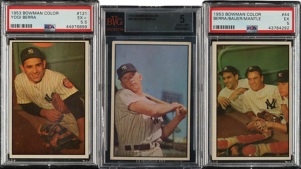1953 Bowman Color Near-Complete Set (158/160) with 84 Graded Cards Including #59 Mickey Mantle BVG EX 5