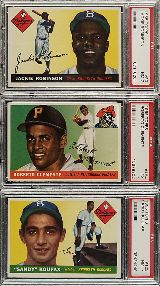 1955 Topps Complete Set (206) with 36 Graded Cards Including #123 Sandy Koufax Rookie PSA NM 7 and #164 Roberto Clemente Rookie PSA EX 5