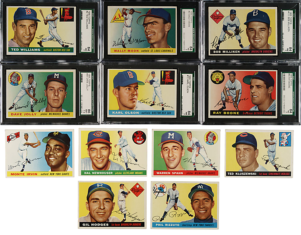 1955 Topps Complete Set (206) with 36 Graded Cards Including #123 Sandy Koufax Rookie PSA NM 7 and #164 Roberto Clemente Rookie PSA EX 5