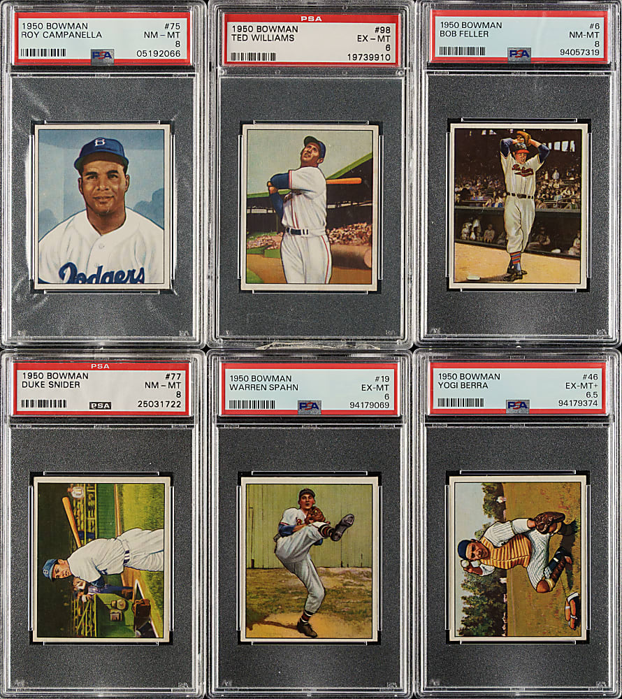 High-Grade 1950 Bowman Near-Complete Set (250/252) with 39 PSA-Graded Cards Including #98 Ted Williams PSA EX-MT 6