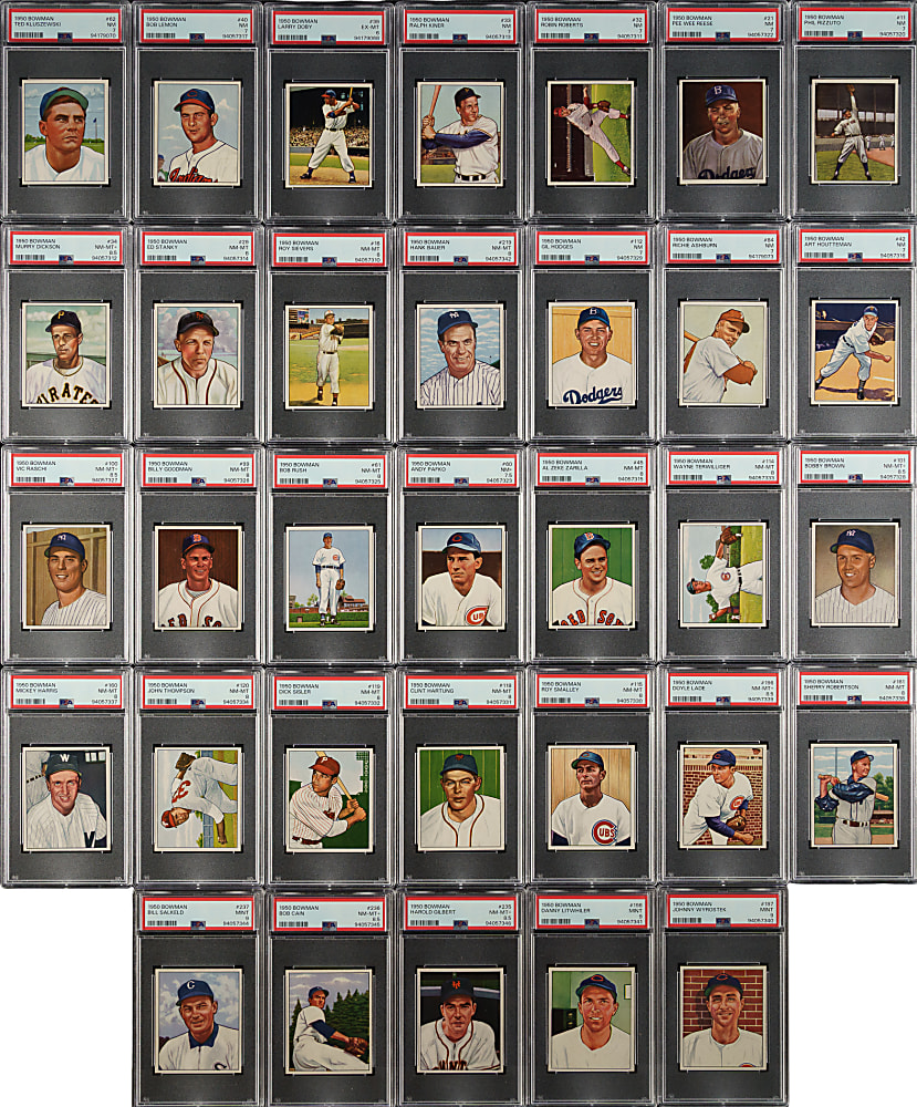 High-Grade 1950 Bowman Near-Complete Set (250/252) with 39 PSA-Graded Cards Including #98 Ted Williams PSA EX-MT 6
