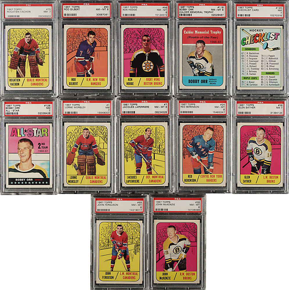 1967-1968 Topps Hockey Complete Set (132) Including 16 PSA-Graded Cards