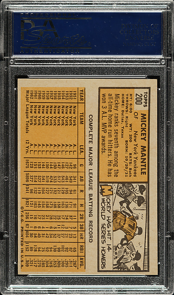 1963 Topps #200 Mickey Mantle PSA NM-MT 8