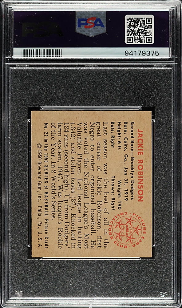 1950 Bowman #22 Jackie Robinson PSA EX-MT 6