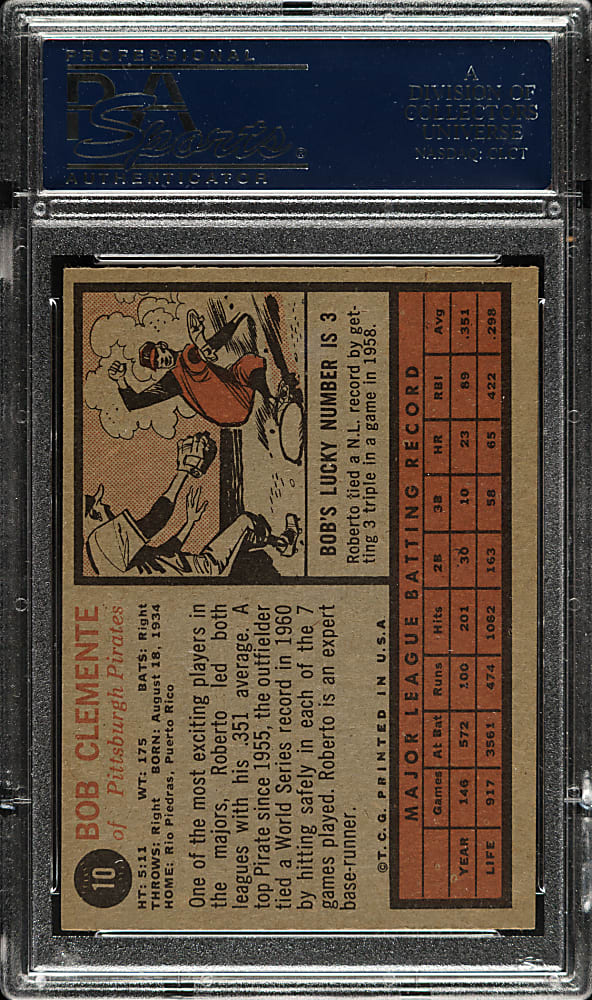 1962 Topps #10 Roberto Clemente PSA NM-MT 8