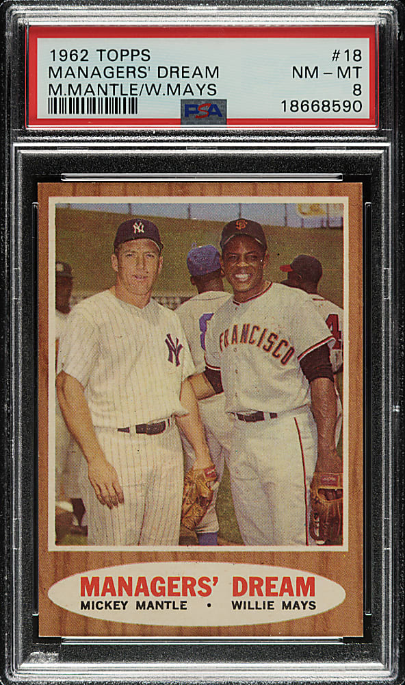 1962 Topps #18 Managers' Dream with Mickey Mantle and Willie Mays PSA NM-MT 8
