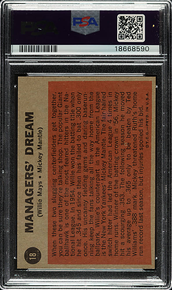 1962 Topps #18 Managers' Dream with Mickey Mantle and Willie Mays PSA NM-MT 8