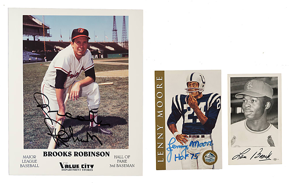 Baseball, Football, and Basketball Signed Photograph and Magazine-Page Collection (49) Including Jim Brown and Willie Mays